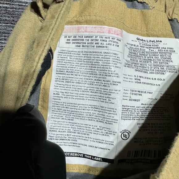 Globelife Pants Men's Size L Yellow Firefighter Tech Rescue Pant Vintage RARE - Picture 4 of 16